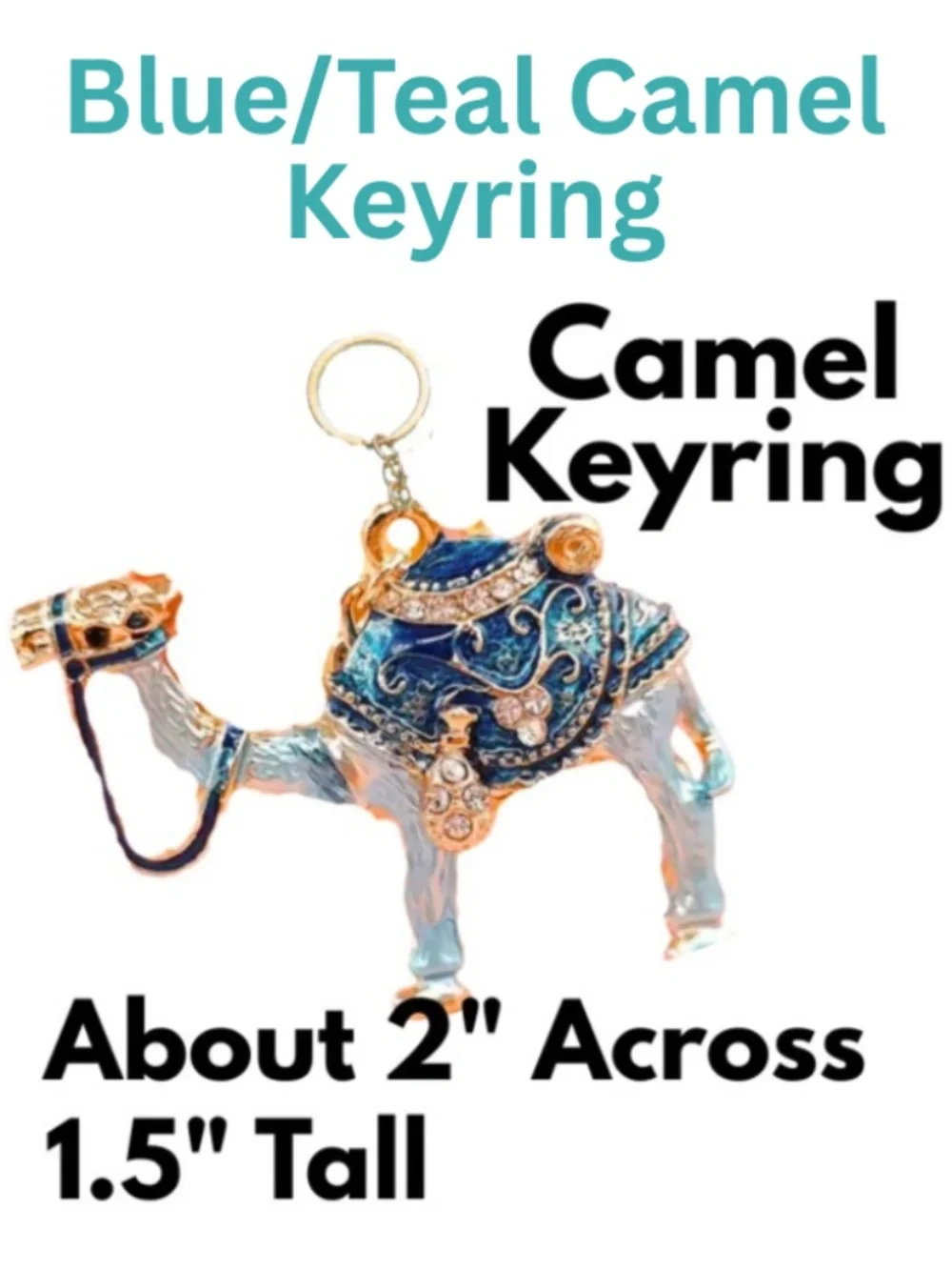 Camel Keychain - Teal Saddle with crystals Silver Color Body - Brand New W/Tags